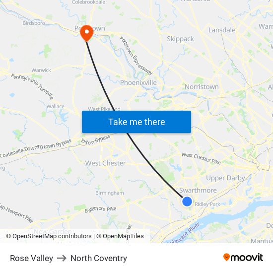 Rose Valley to North Coventry map