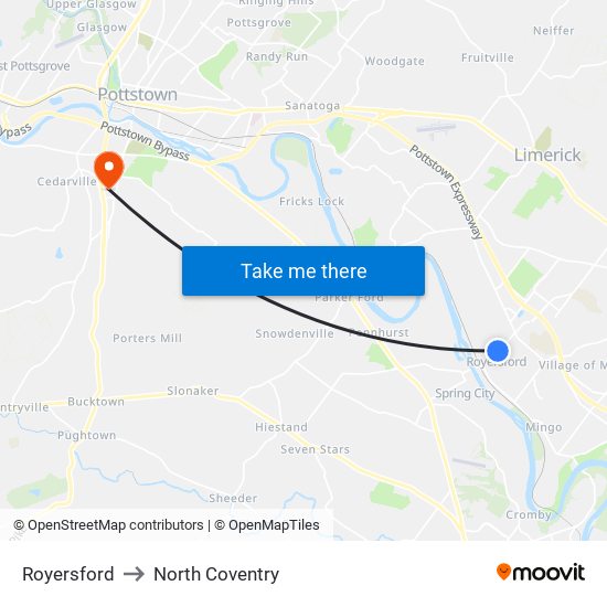 Royersford to North Coventry map