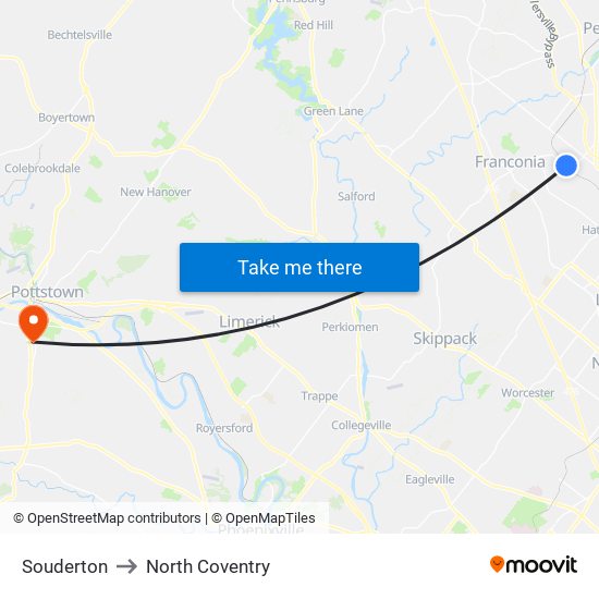 Souderton to North Coventry map