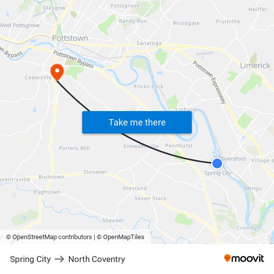 Spring City to North Coventry map