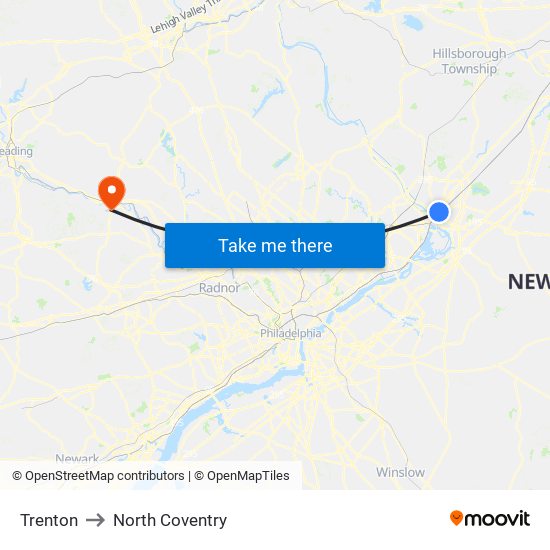 Trenton to North Coventry map