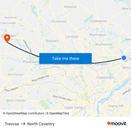Trevose to North Coventry map