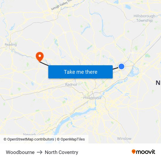 Woodbourne to North Coventry map