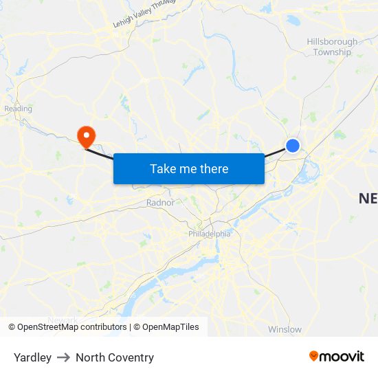 Yardley to North Coventry map