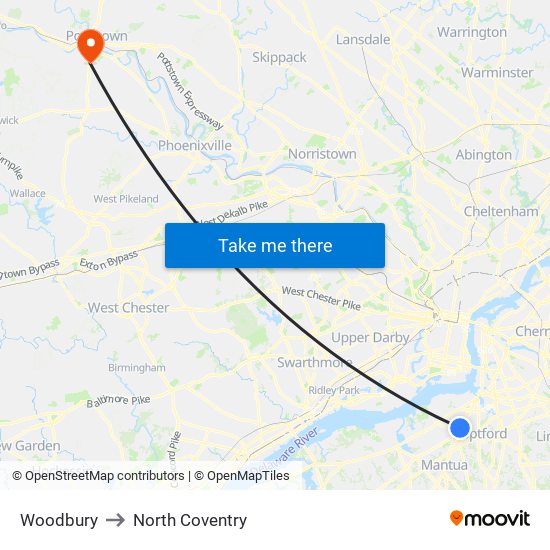 Woodbury to North Coventry map