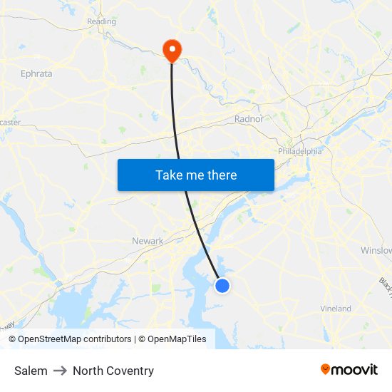 Salem to North Coventry map