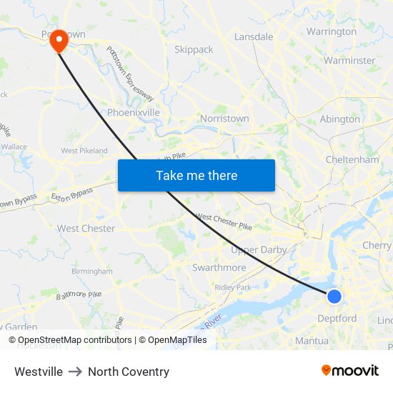 Westville to North Coventry map