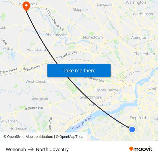 Wenonah to North Coventry map
