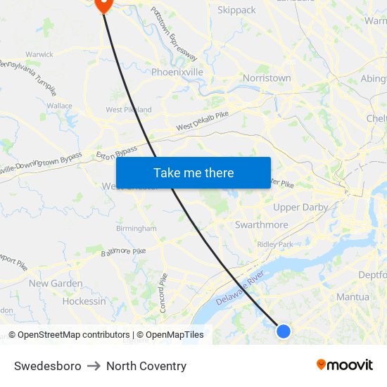 Swedesboro to North Coventry map