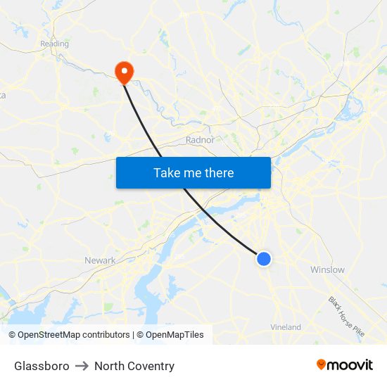 Glassboro to North Coventry map