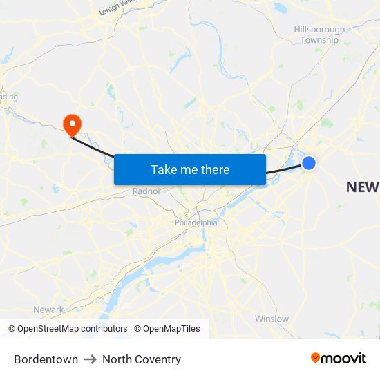 Bordentown to North Coventry map