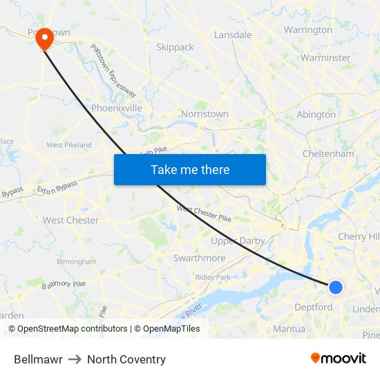 Bellmawr to North Coventry map