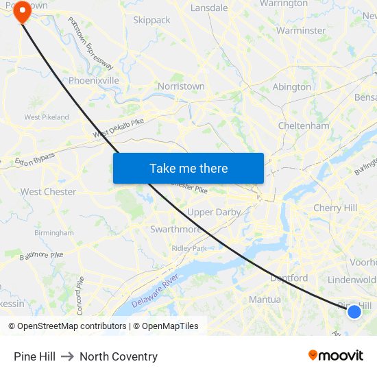 Pine Hill to North Coventry map