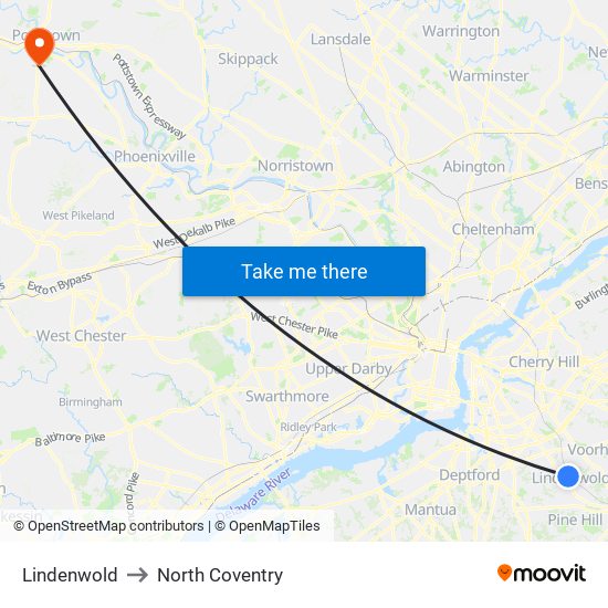 Lindenwold to North Coventry map