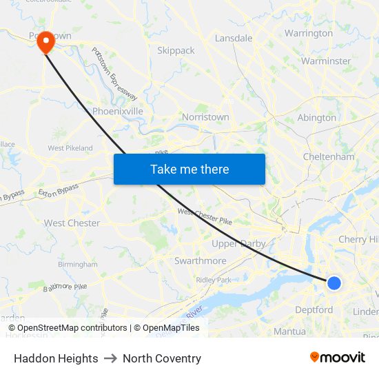 Haddon Heights to North Coventry map