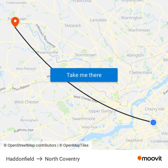 Haddonfield to North Coventry map