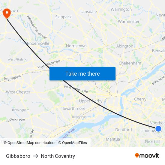 Gibbsboro to North Coventry map