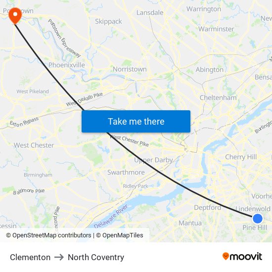 Clementon to North Coventry map