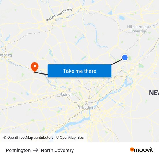 Pennington to North Coventry map