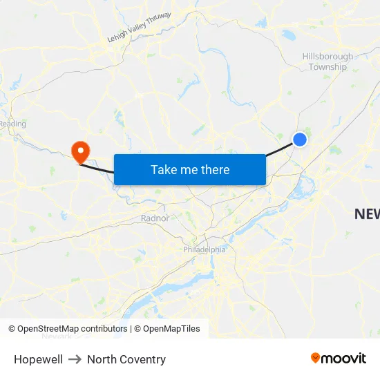 Hopewell to North Coventry map