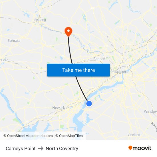 Carneys Point to North Coventry map