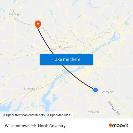 Williamstown to North Coventry map