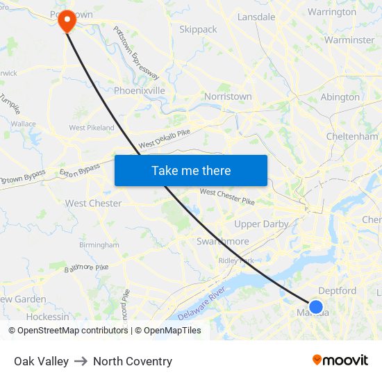 Oak Valley to North Coventry map