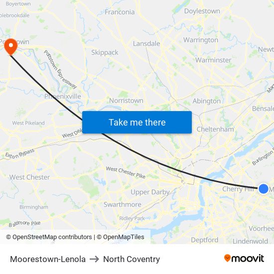 Moorestown-Lenola to North Coventry map