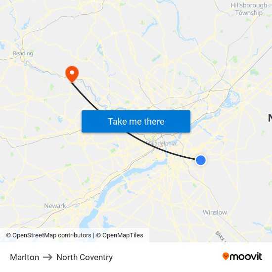 Marlton to North Coventry map