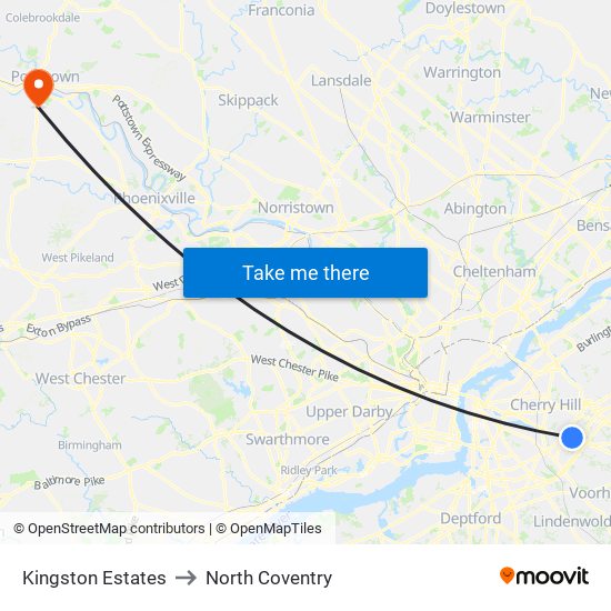 Kingston Estates to North Coventry map