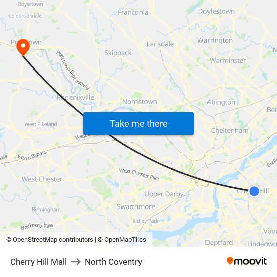 Cherry Hill Mall to North Coventry map