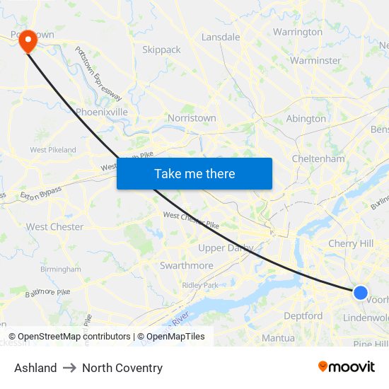 Ashland to North Coventry map