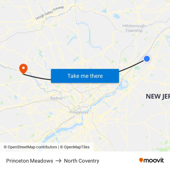 Princeton Meadows to North Coventry map