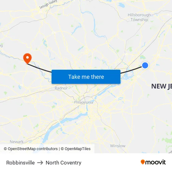 Robbinsville to North Coventry map