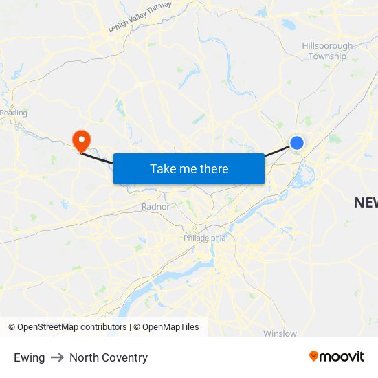 Ewing to North Coventry map