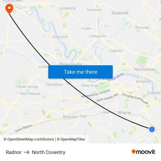 Radnor to North Coventry map