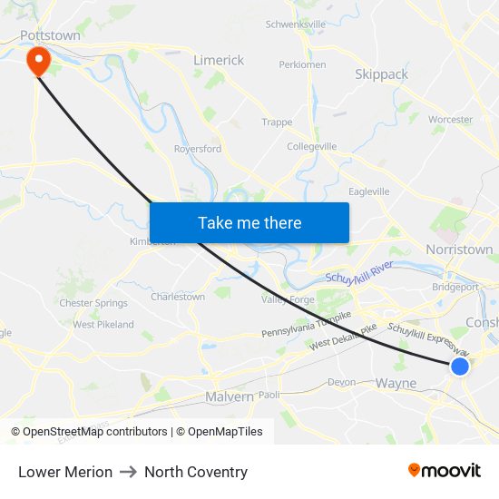 Lower Merion to North Coventry map