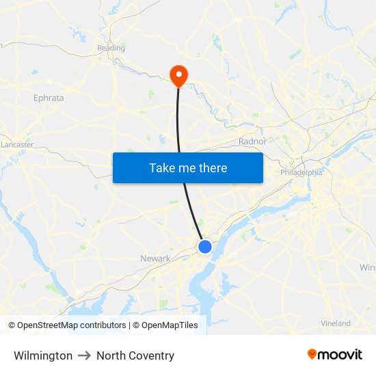 Wilmington to North Coventry map