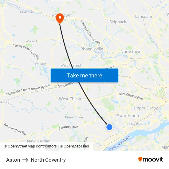 Aston to North Coventry map
