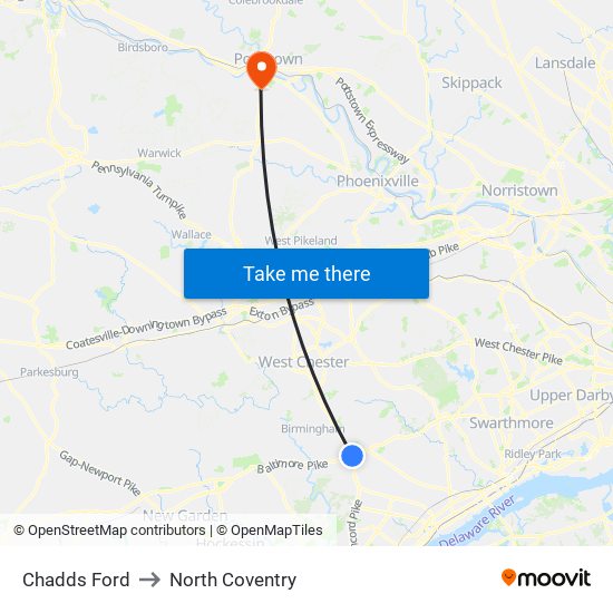 Chadds Ford to North Coventry map