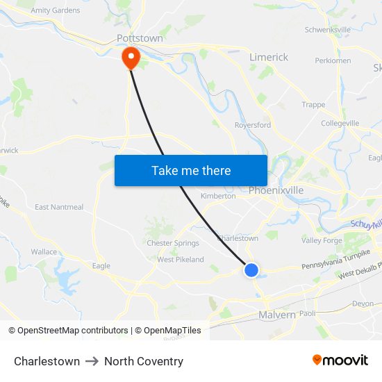 Charlestown to North Coventry map