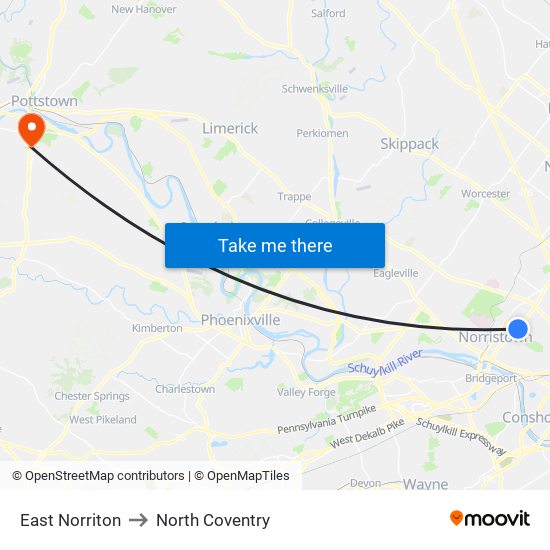 East Norriton to North Coventry map