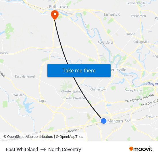 East Whiteland to North Coventry map