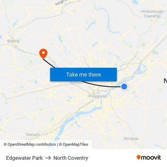 Edgewater Park to North Coventry map