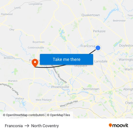 Franconia to North Coventry map