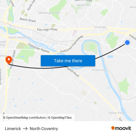 Limerick to North Coventry map