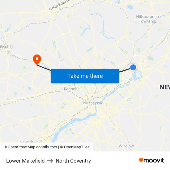 Lower Makefield to North Coventry map