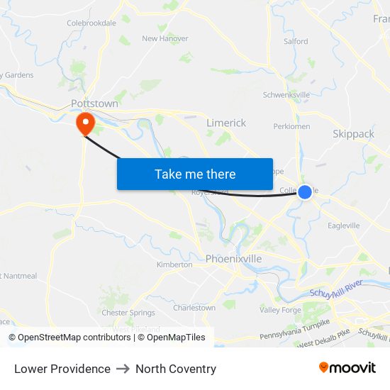 Lower Providence to North Coventry map