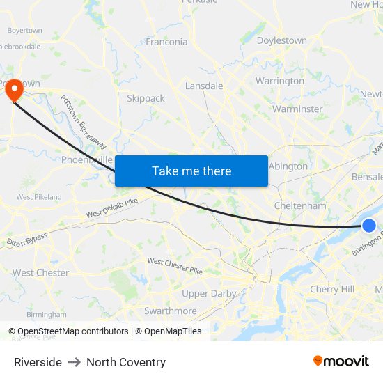 Riverside to North Coventry map