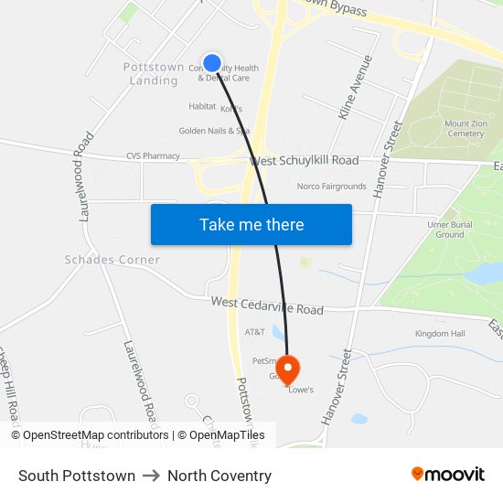 South Pottstown to North Coventry map